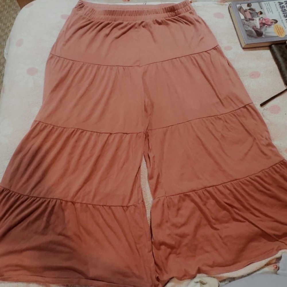 Peach Wide-Leg Tiered Pants